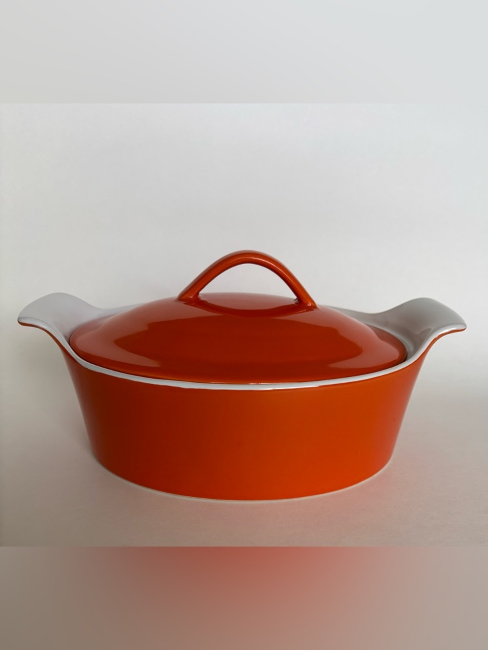 Berndes Germany Ceramic Oval Orange Casserole Dish With Lid